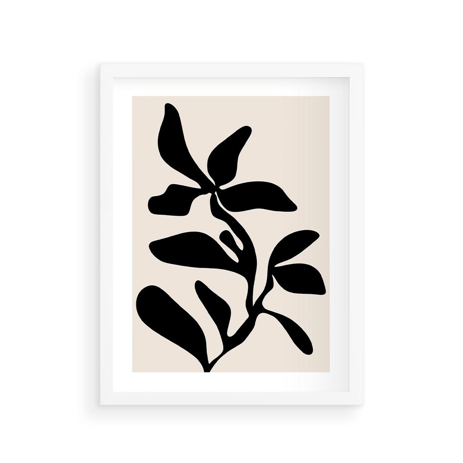 Plakat w ramie 30x40 - Wibracje Akwarelowych Ścieżek - abstrakcyjny minimalistyczna kwiat, czarno biały plakat - rama biała