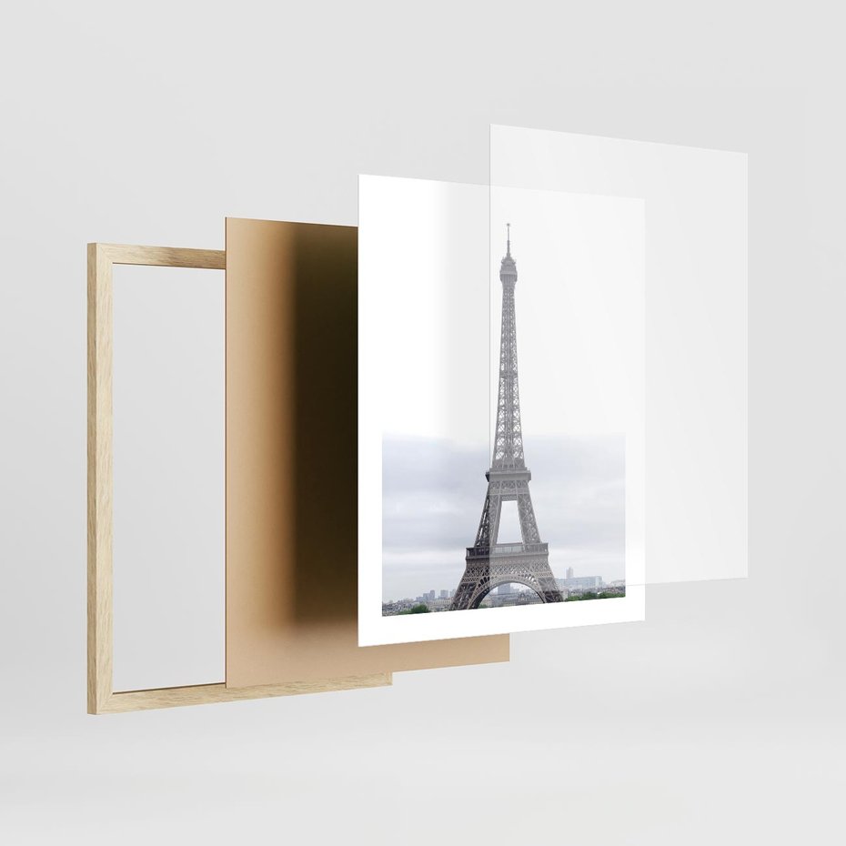 Plakat w ramie 40x50 - Eiffla w mglistym świetle - Eiffla, Paryż - rama drewno