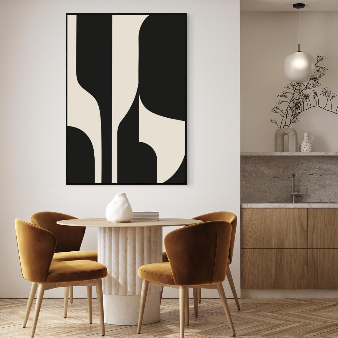 Obraz w ramie 70x100 - Abstrakcyjne Linie - boho plakat, rycina - rama czarna