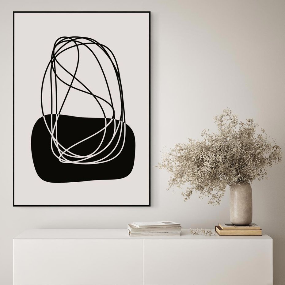 Obraz w ramie 70x100 - Linie Eksploracji - abstrakcyjne szkicowane linie, minimalizm - rama czarna