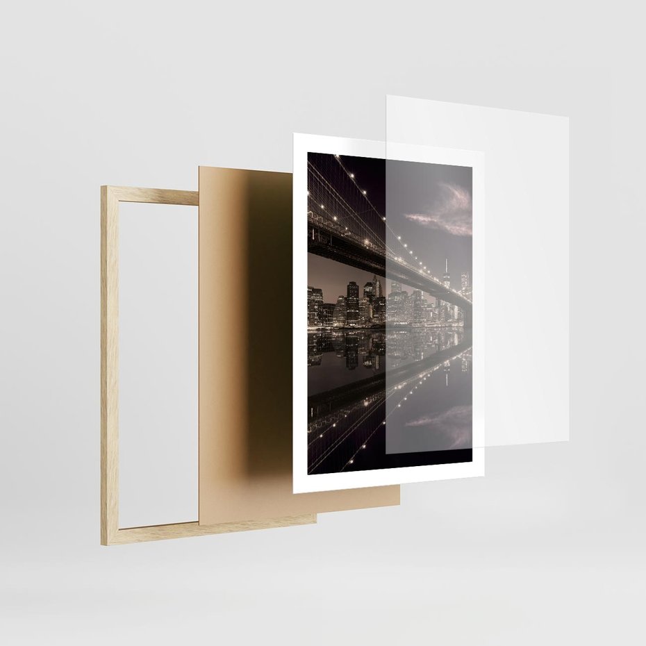 Plakat w ramie 50x70 - Most na nocnym horyzoncie - most, noc - rama drewno