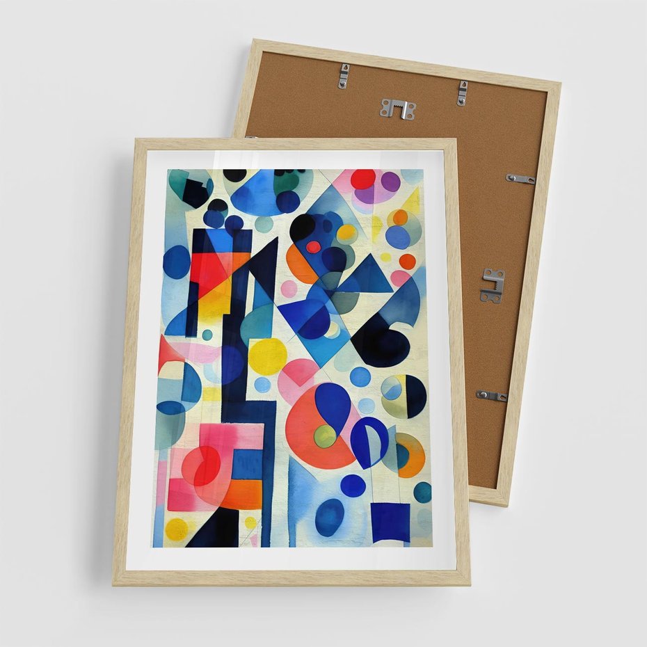 Plakat w ramie 50x70 - Księga Akwarelowych Przeniknięć - abstrakcyjny obraz, różne kolorowe kształty - rama drewno
