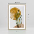 Plakat w ramie 50x70 - Światło Natury: Graficzne Liście i Złote Słońce - grafika, graficzne liście - rama drewno