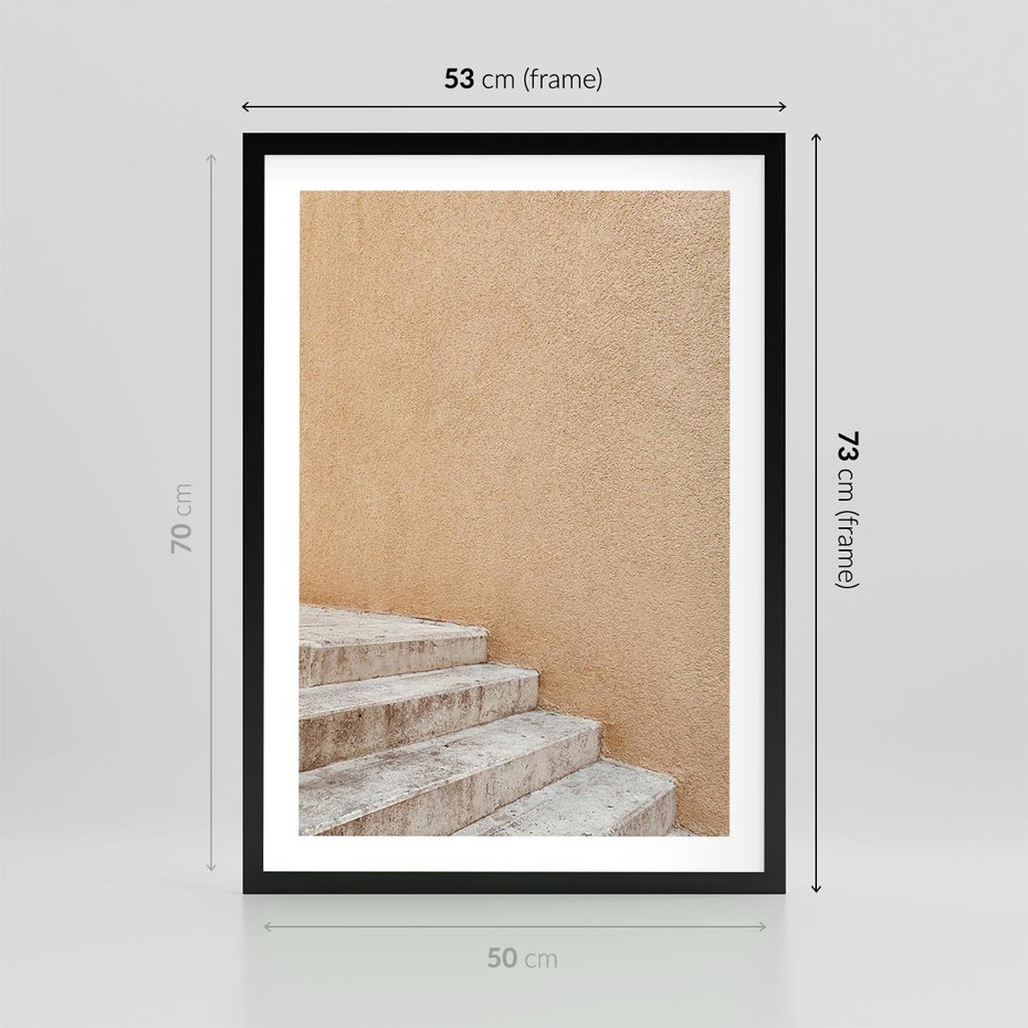Plakat w ramie 50x70 - Schod w Beżu - schody, minimalizm - rama czarna