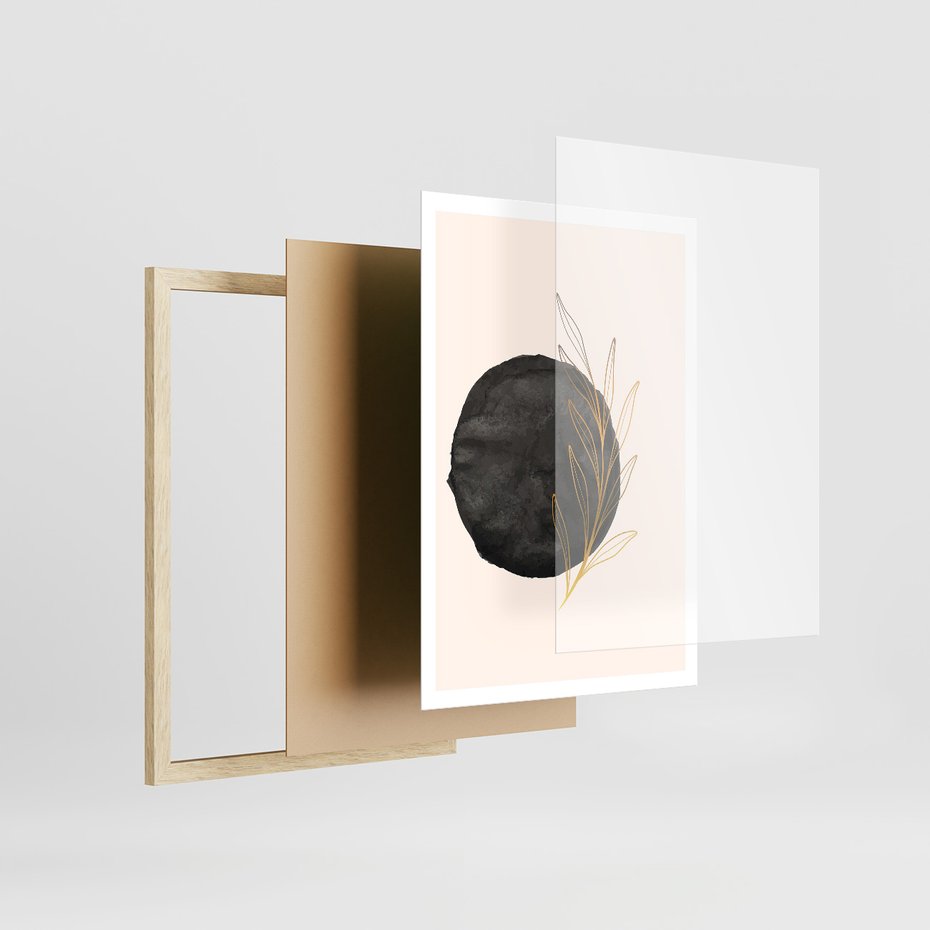 Zestaw obrazy w ramie 40x50 galeria - Złote, liście, akwarela, abstrakcja - rama drewno