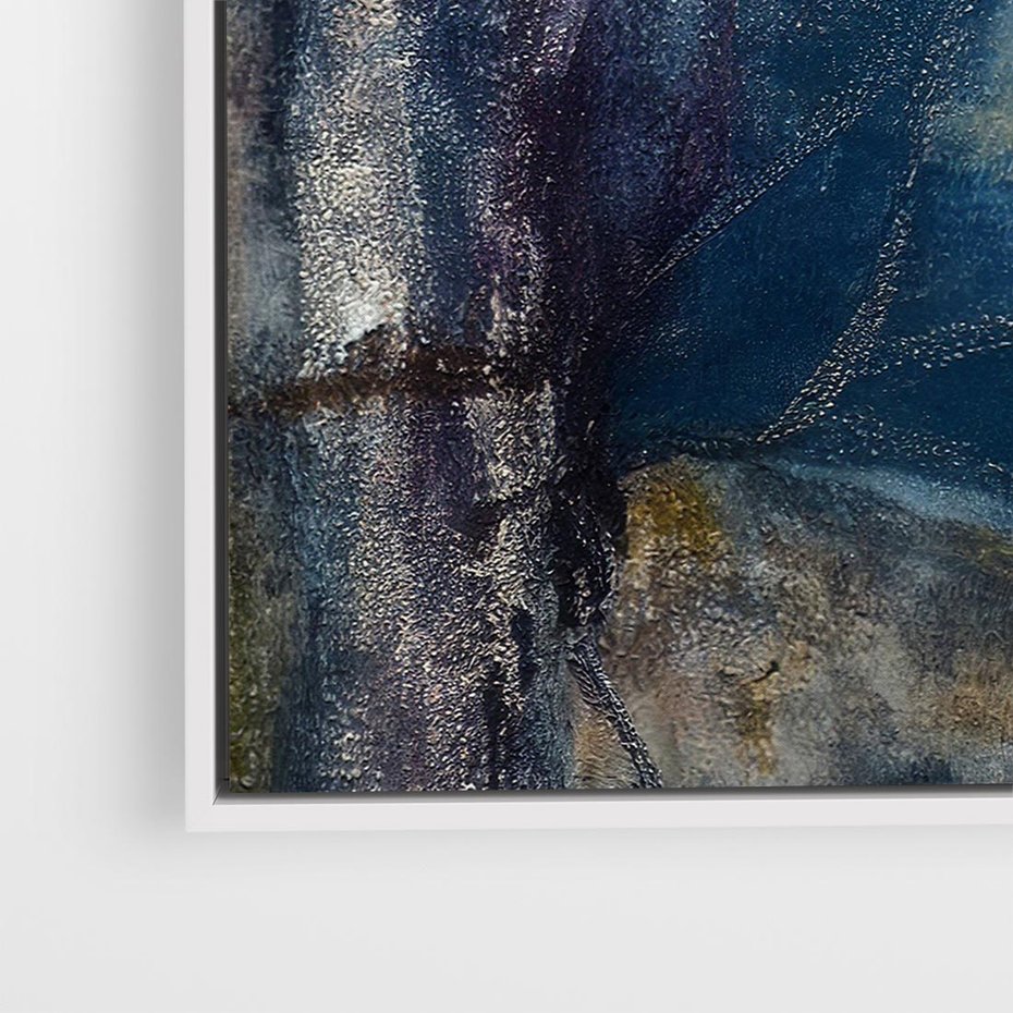 Obraz w ramie 80x80 - Tekstura Kwiatu - olejny obraz, niebieski kwiat - rama biała