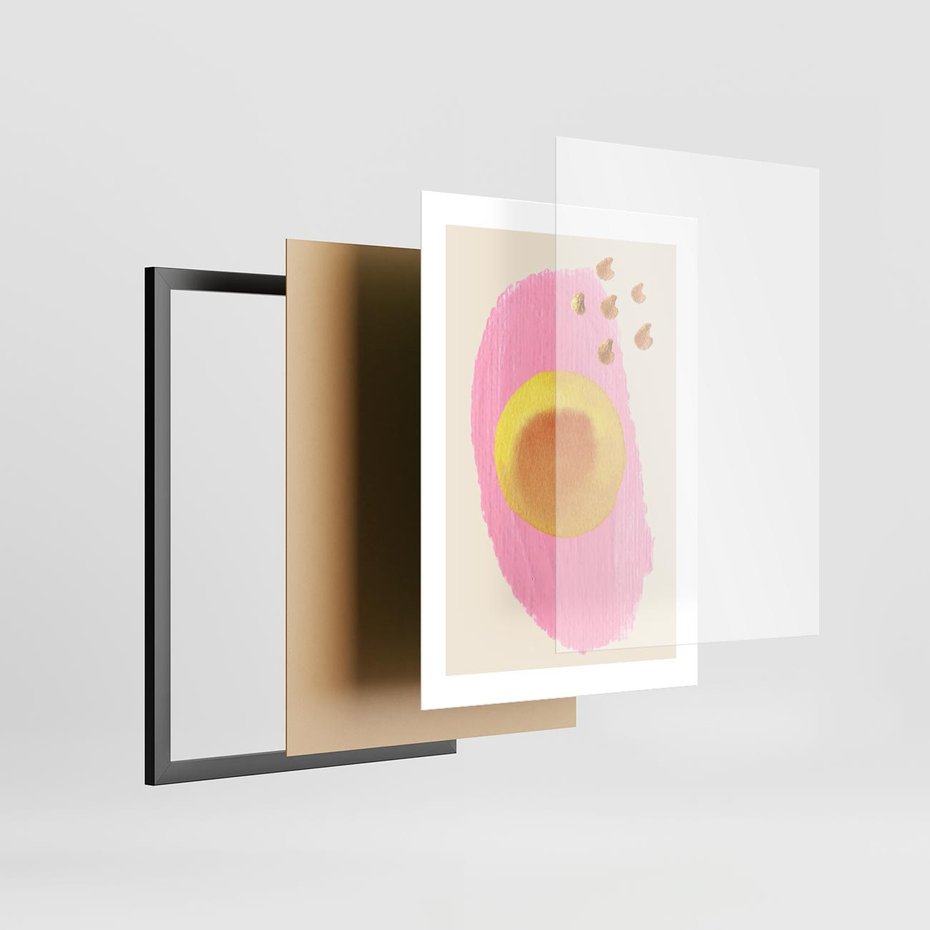 Plakat w ramie 30x40 - Migotliwe Dziwne Ścieżki - abstrakcyjna różowa plama, akwarela - rama czarna