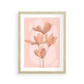 Plakat w ramie 30x40 - Przenikające Kształty - minimalistyczny plakat, pudrowe kwiaty - rama drewno