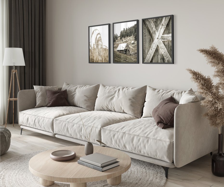 Zestaw obrazy w ramie 50x70 galeria - Chata, szopa, w, górach - rama czarna