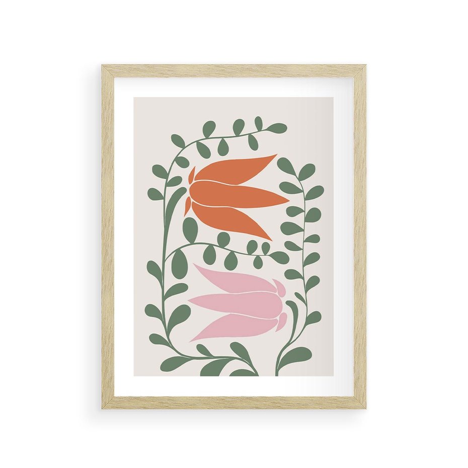 Plakat w ramie 30x40 - Rozkwitające Kontury - plakat, kwiaty - rama drewno