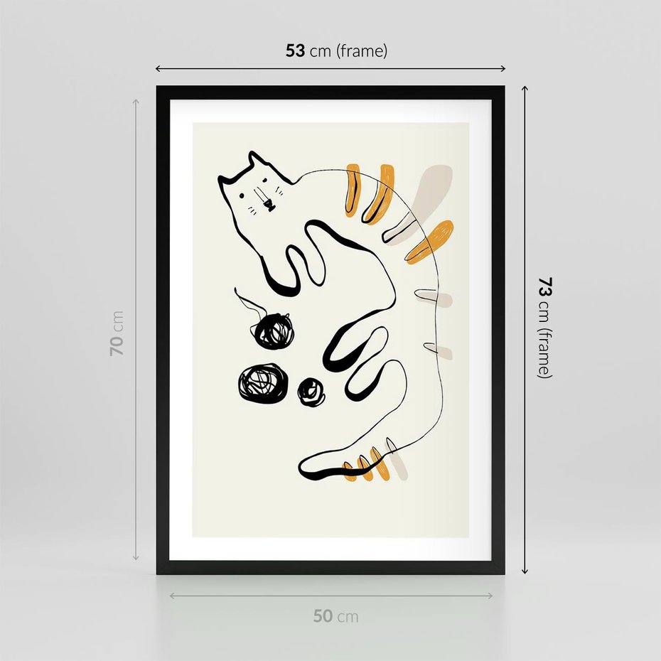Plakat w ramie 50x70 - Picassowska Abstrakcja Kota - abstrakcyjna grafika kota, jak picasso - rama czarna