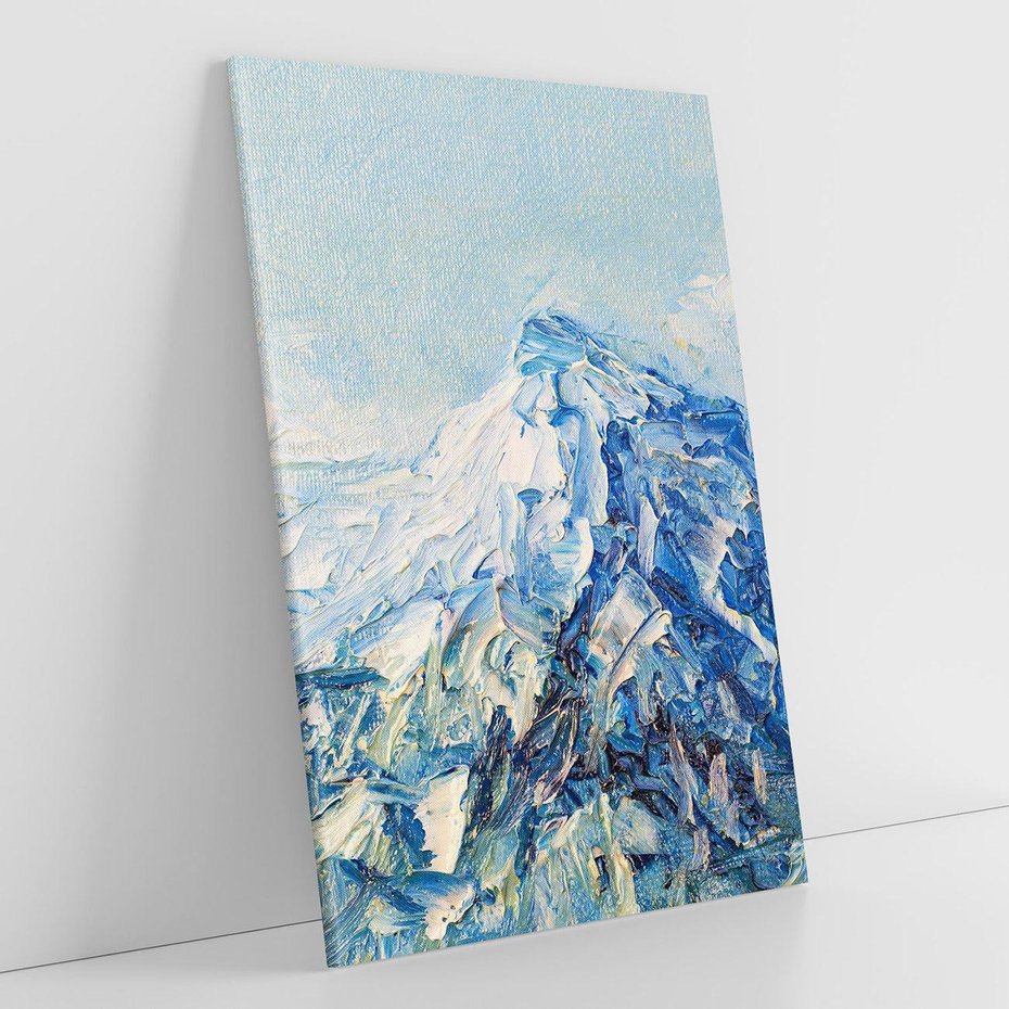 Obraz na płótnie 50x70 - Majestat Błękitnych Szczytów - olejny obraz, górski pejzaż