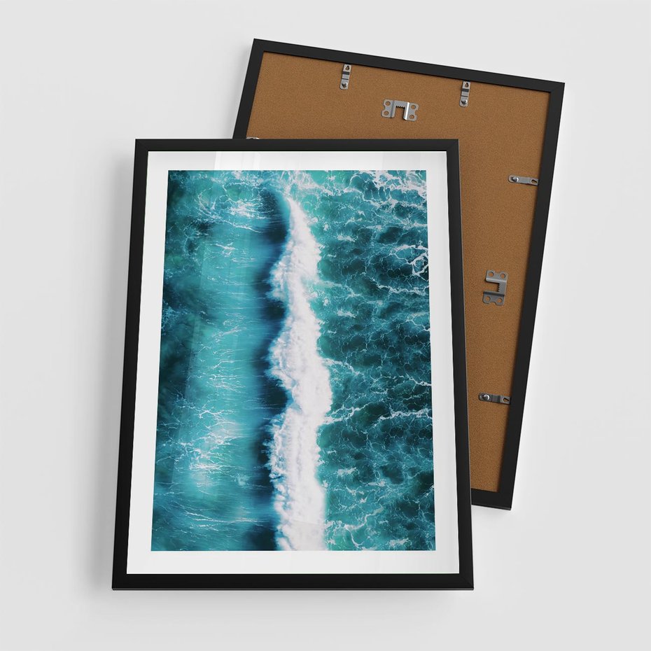 Plakat w ramie 50x70 - Błękitna Siła Oceanu - fale, ocean - rama czarna