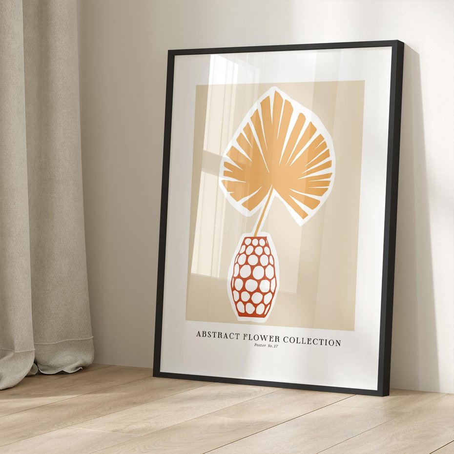 Plakat bez ramy 50x70 - Kwiatowa Kreatywność - tropikalny liść w wazonie, typografia