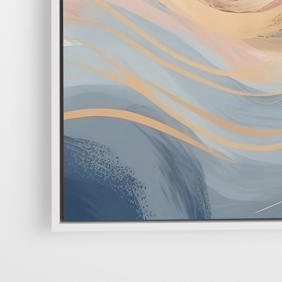 Obraz w ramie 80x120 - Ukojenie Współczesności - abstrakcyjne fale, gładkie linie - rama biała