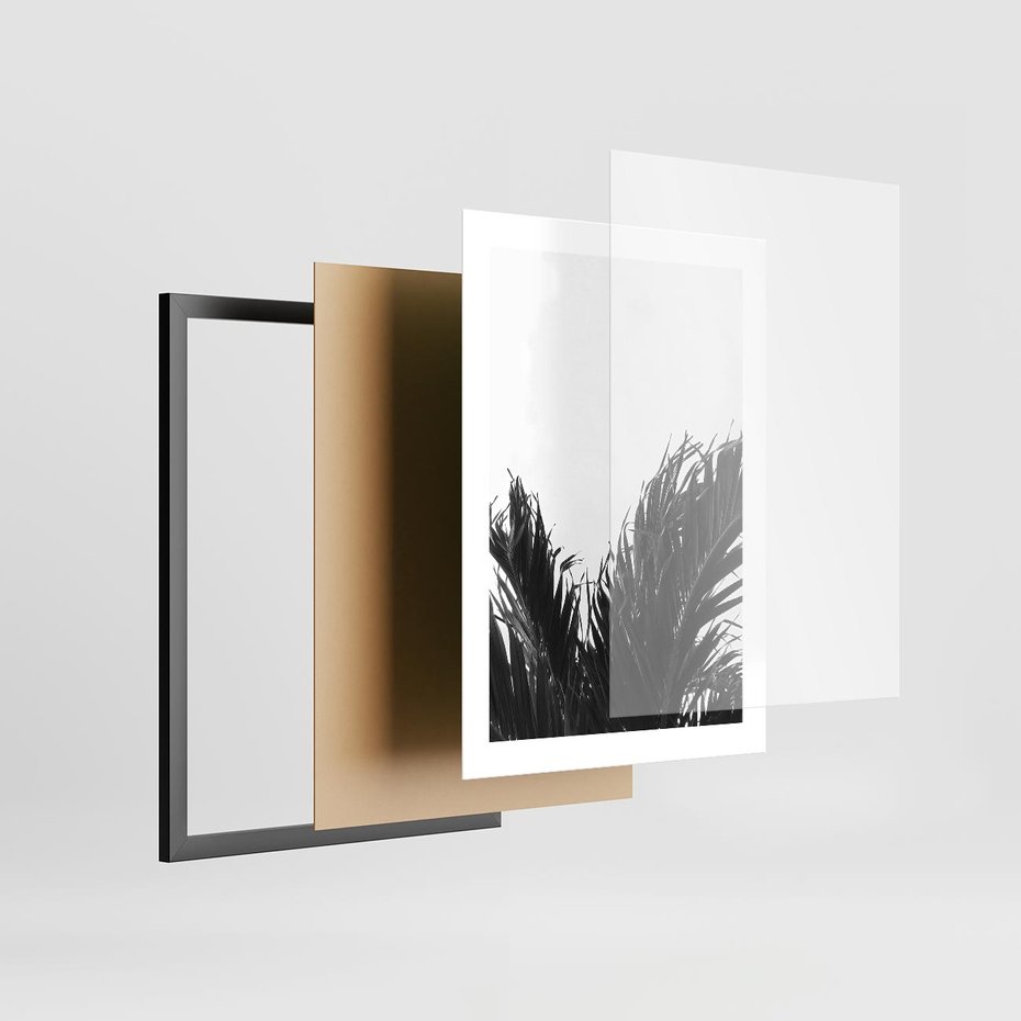 Plakat w ramie 30x40 - Tropikalna Uroda w Czerni i Bieli - fotografia czarno biała, liście palmy - rama czarna