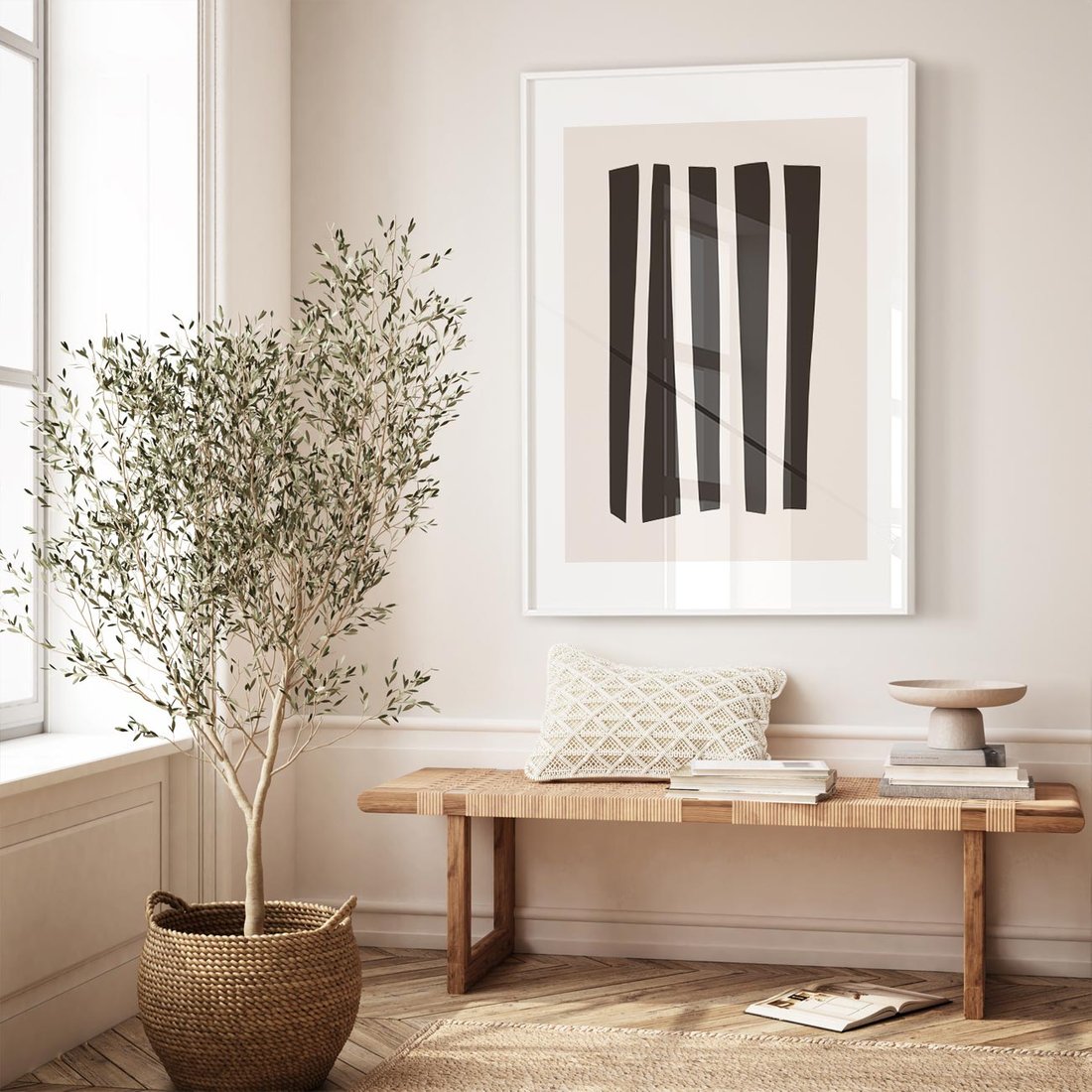 Plakat bez ramy 50x70 - Migotliwa Transformacja Form - minimalizm, czarne pasy