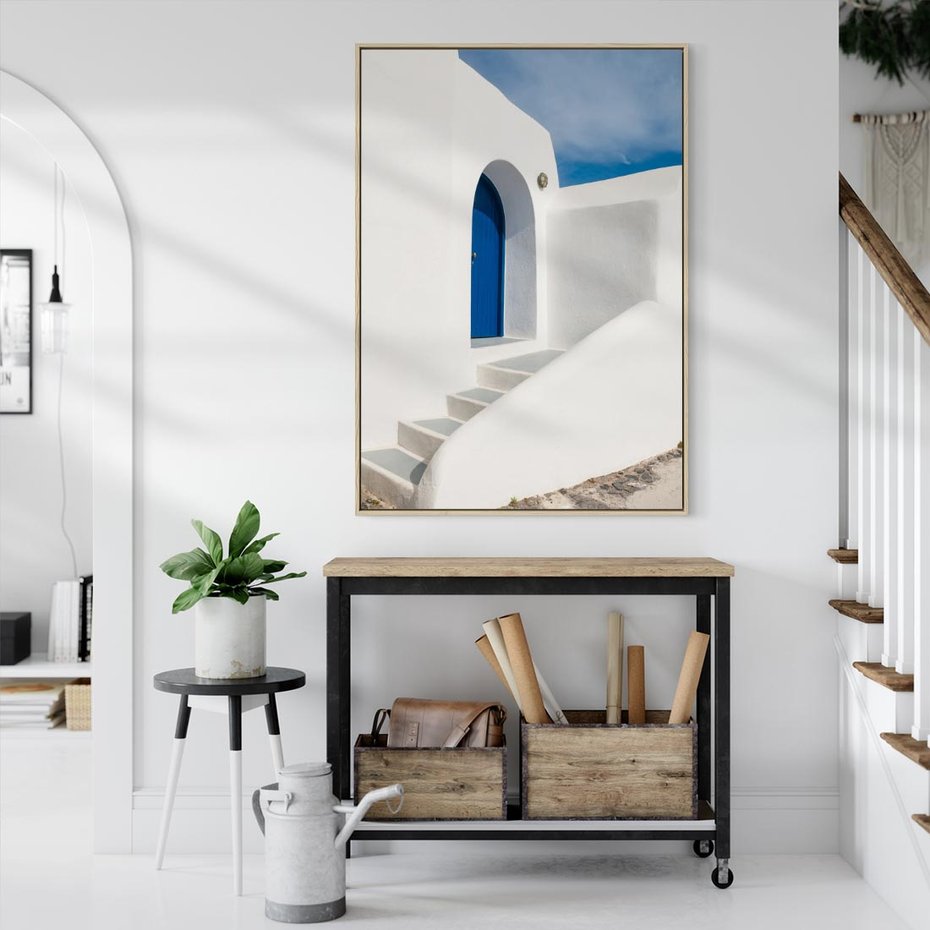 Obraz w ramie 70x100 - Powitanie Wyspy - Santorini, drzwi - rama drewno