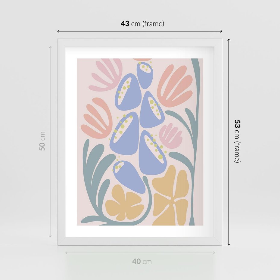 Plakat w ramie 40x50 - Minimalistycznie i Pastelowo - pastelowe kwiaty, na beżowym tle - rama biała