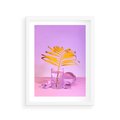 Plakat w ramie 30x40 - Neonowy Liść Palmy na Fotografii - neonowa fotografia, liść palmy w szklance - rama biała