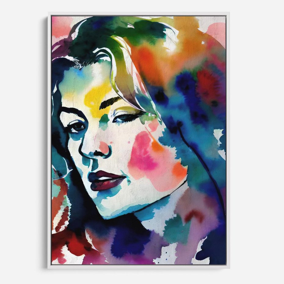 Obraz w ramie 50x70 - Abstrakcyjna ekstaza barw - abstrakcyjny portret kobiety, szkic czarną kreską - rama biała