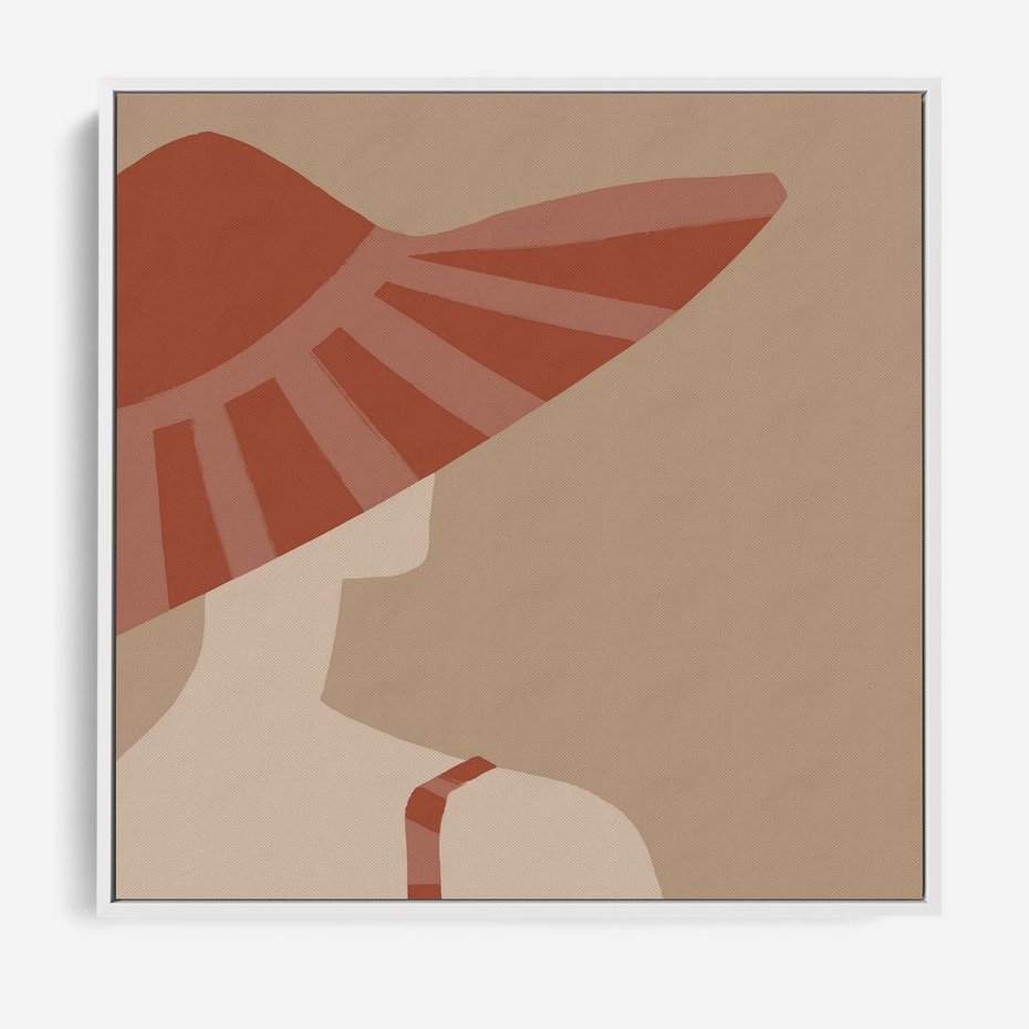 Obraz w ramie 80x80 - Kobiecy Portret - plakat retro, kobieta w kapeluszu - rama biała