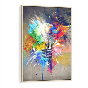 Obraz w ramie 80x120 - Kolory Kreatywnej Koncepcji - abstrakcyjna grafika, szkic żarówki - rama drewno