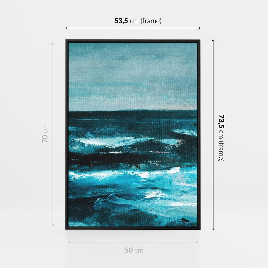 Obraz w ramie 50x70 - Burza Nad Granatowym Oceanem - piękny marynistyczny obraz olejny, wzburzone ciemne morze - rama czarna