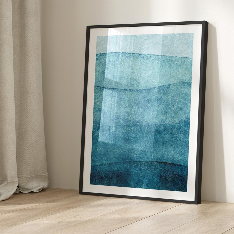 Plakat w ramie 30x40 - Kolorowe fale akwareli - akwarela, fale - rama czarna