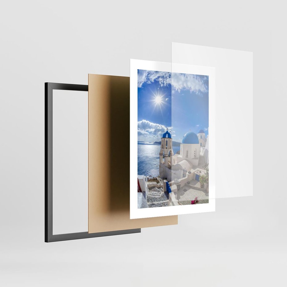 Plakat w ramie 30x40 - Uroki Santorini we Włoszech - Santorini, Włochy - rama czarna