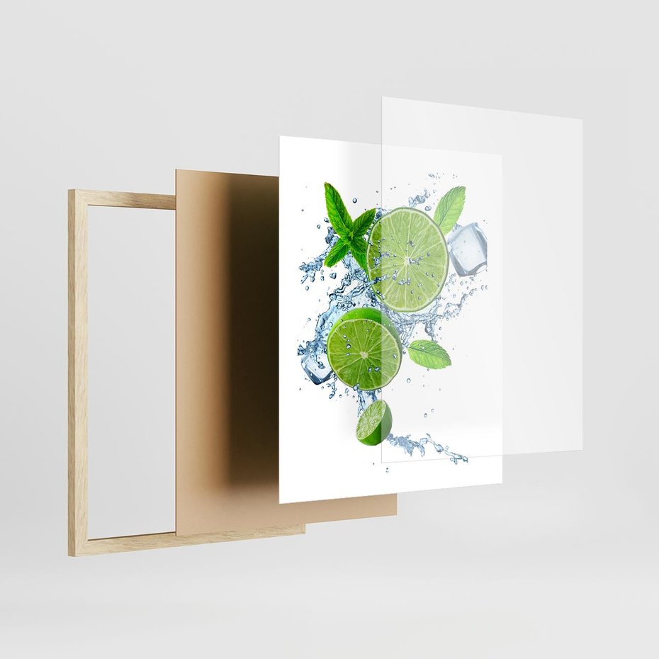 Plakat w ramie 40x50 - Świeżość i Witalność - limonka, owoce - rama drewno