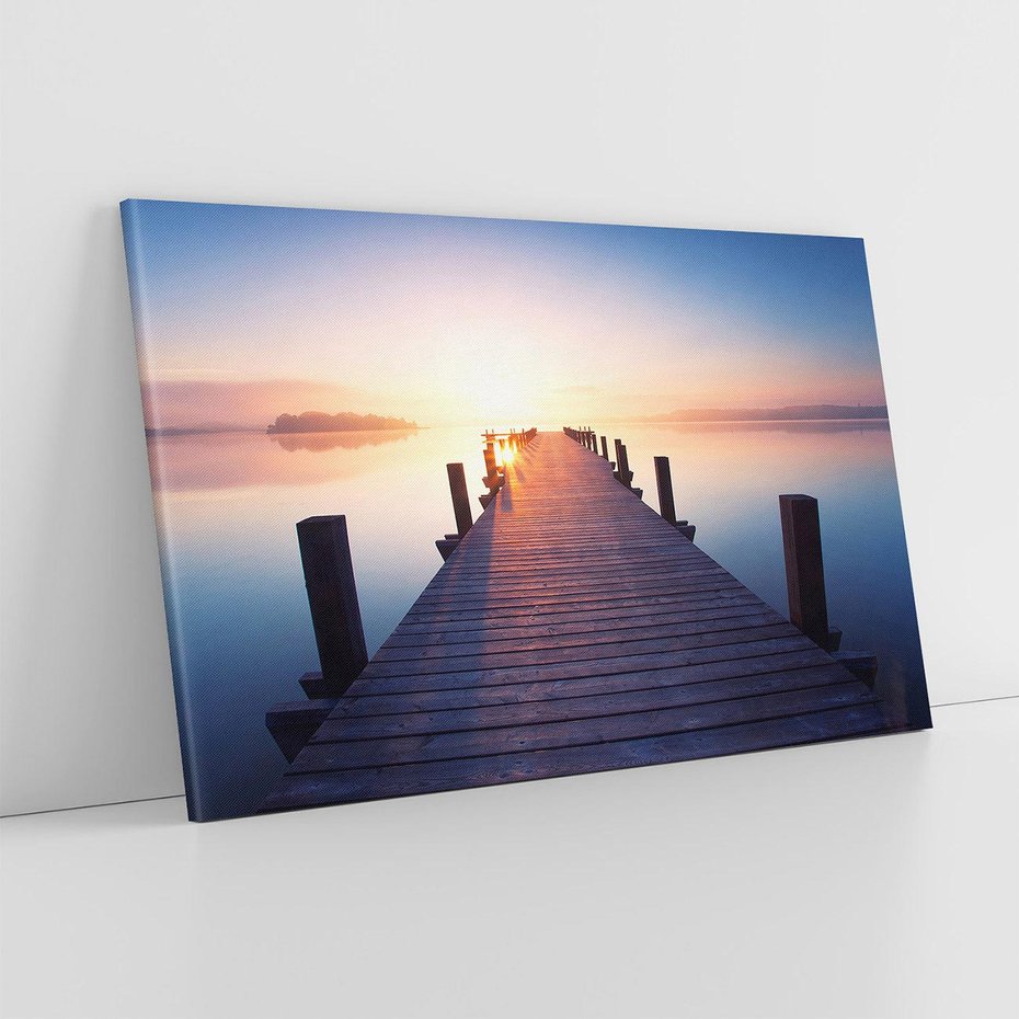 Obraz na płótnie 120x80 - Zachód słońca nad molo: Magia morza - molo, zachód słońca