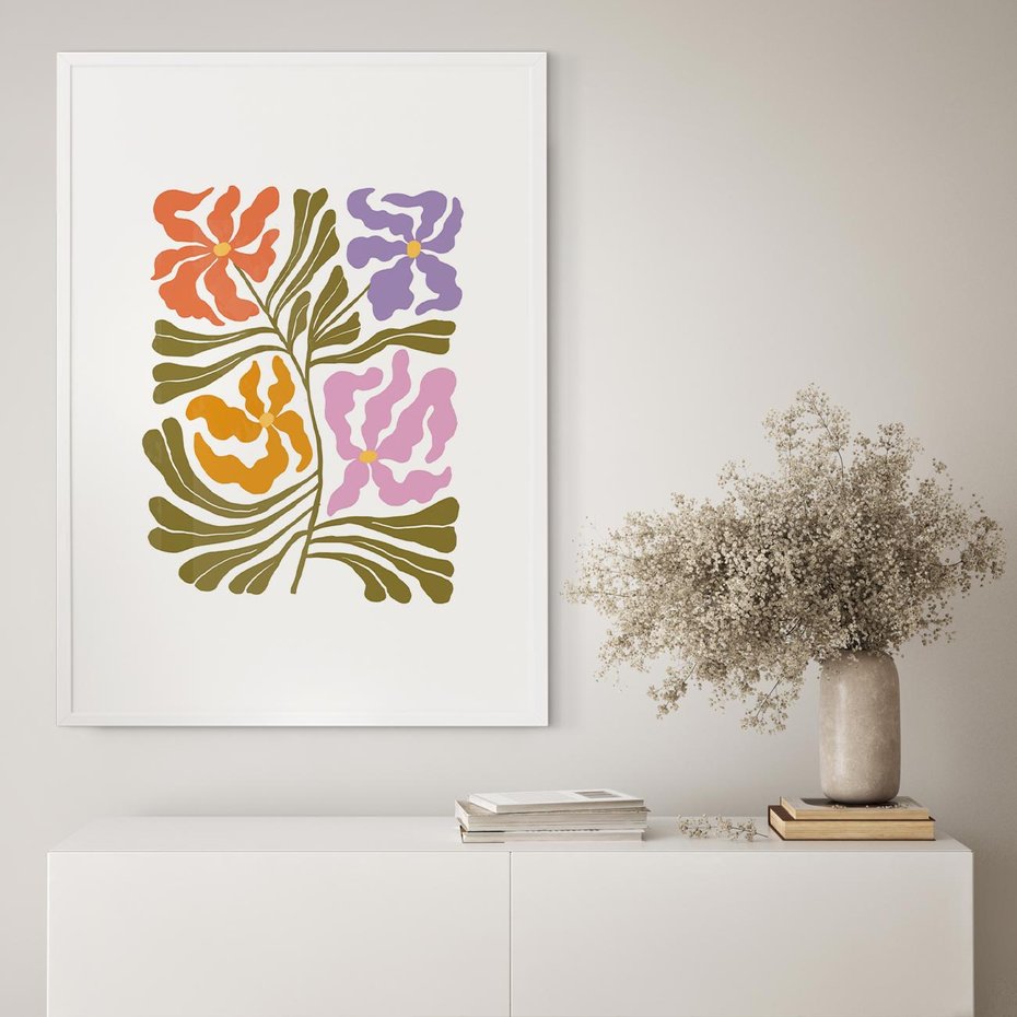 Plakat bez ramy 50x70 - Rozplątane Wizje - abstrakcyjne kolorowe kwiaty, minimlizm