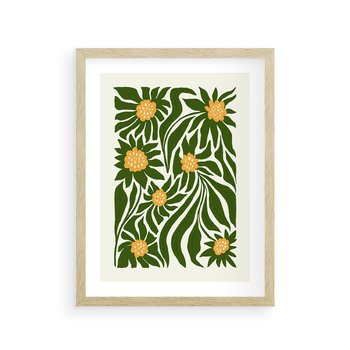 Plakat w ramie 40x50 - Spojrzenie wgłąb roślinnego świata - abstrakcyjne kwiaty, kompozycja - rama drewno