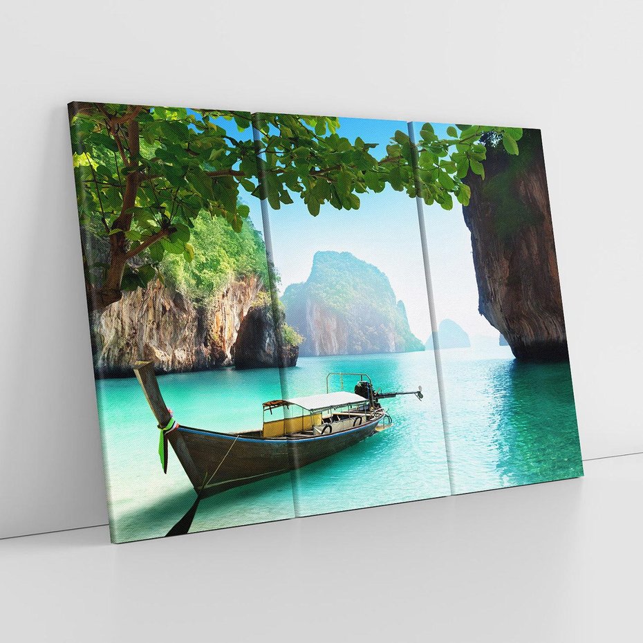 Obraz na płótnie 120x80 - Tajlandia - sielanka łodzi nad morzem - Tajlandia, łódź