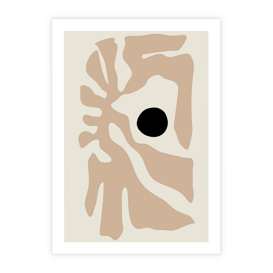 Plakat bez ramy 21x30 - Eksploracja Abstrakcji - beżowa absrakcyjna kompozycja, czarny akcent