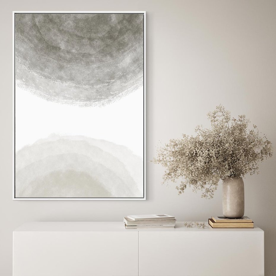 Obraz w ramie 80x120 - Impresje Energii - rozmyte cienie, abstrakcja - rama biała