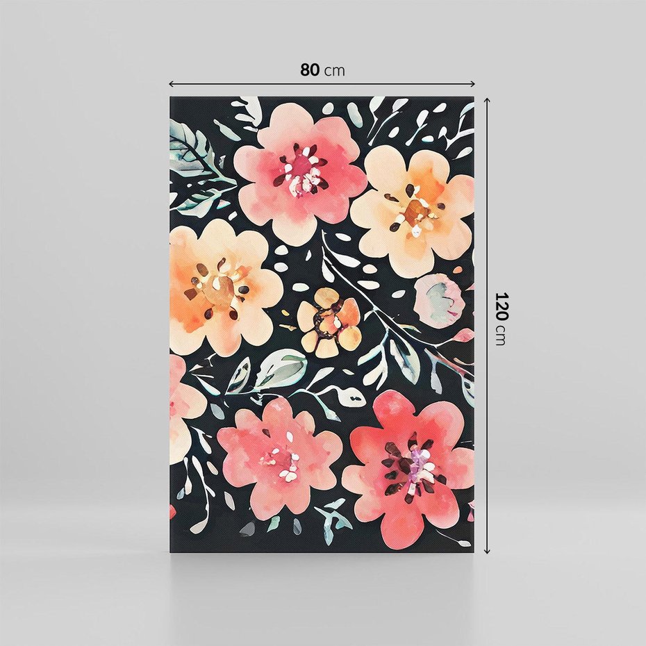 Obraz na płótnie 80x120 - Labirynty melancholii - akwarelowe, pastelowe kwiaty na czarnym tle