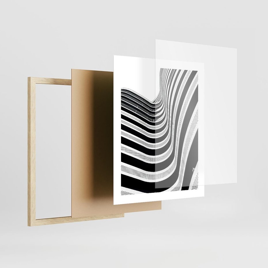 Plakat w ramie 40x50 - Nowoczesność w Monochromii - nowoczesna architektura, czarno białe zdjęcie - rama drewno