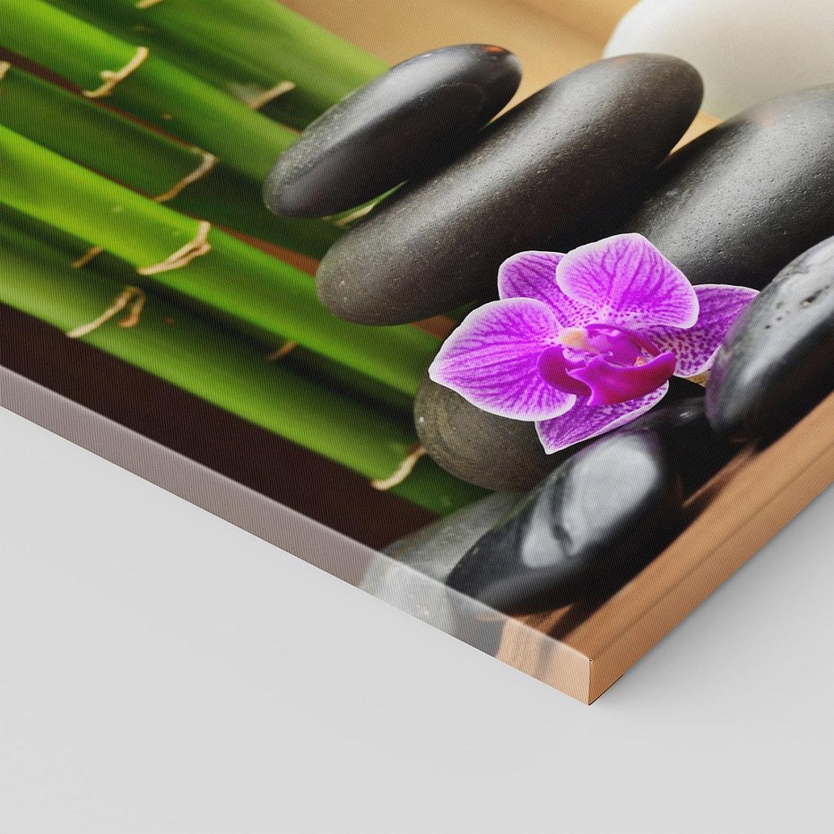 Obraz na płótnie 120x80 - Spokojny zakątek SPA z bambusem i kamieniami - bambus, kamienie