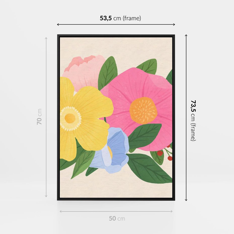 Obraz w ramie 50x70 - Kwiatowy Uśmiech - kwiaty, akwarela - rama czarna