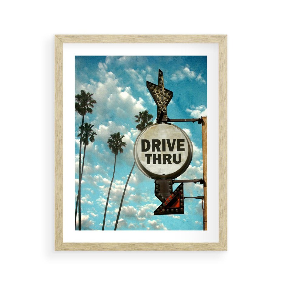 Plakat w ramie 40x50 - Znaki Palm: Relaksująca Oaza - znak, palmy - rama drewno