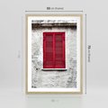 Plakat w ramie 50x70 - Okno z Czerwonymi Okiennicami - stare okno, kamienica - rama drewno