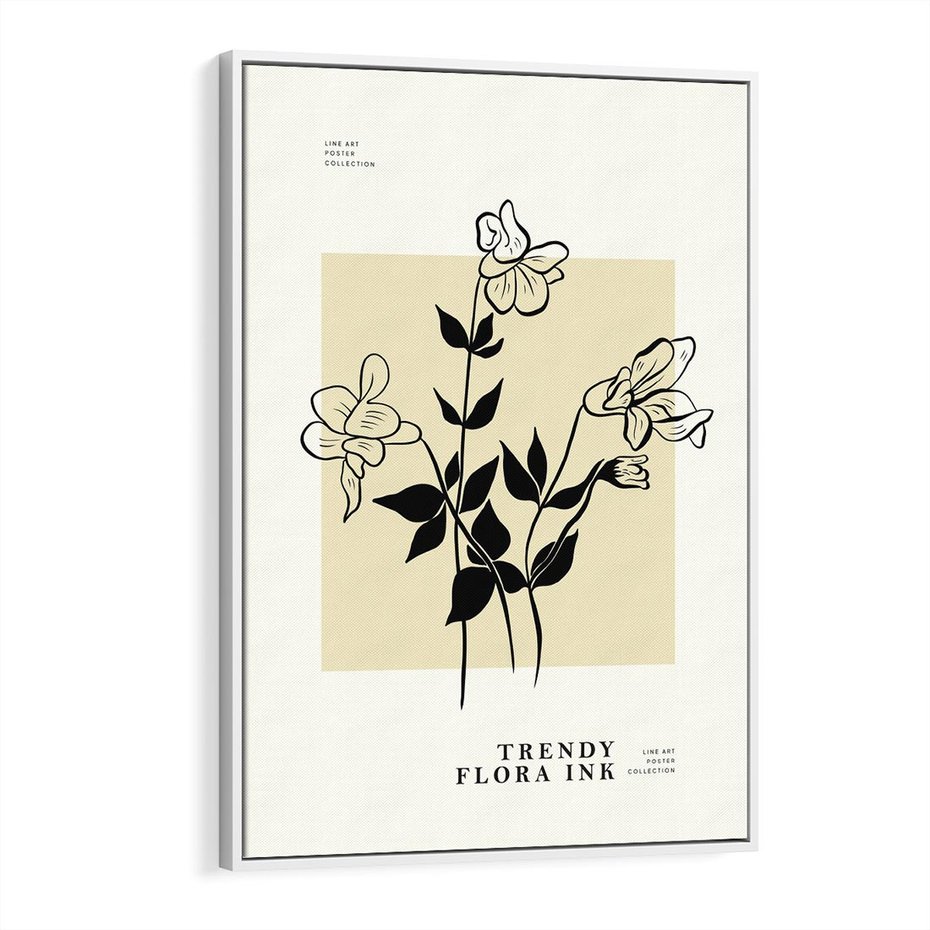 Obraz w ramie 50x70 - Malowane szkicowe tęsknoty - kwiaty, typografia - rama biała