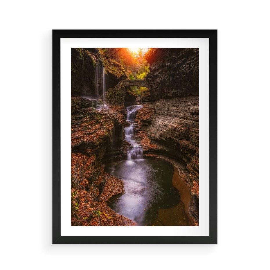 Plakat w ramie 50x70 - Barwna Harmonia - strumień, las - rama czarna