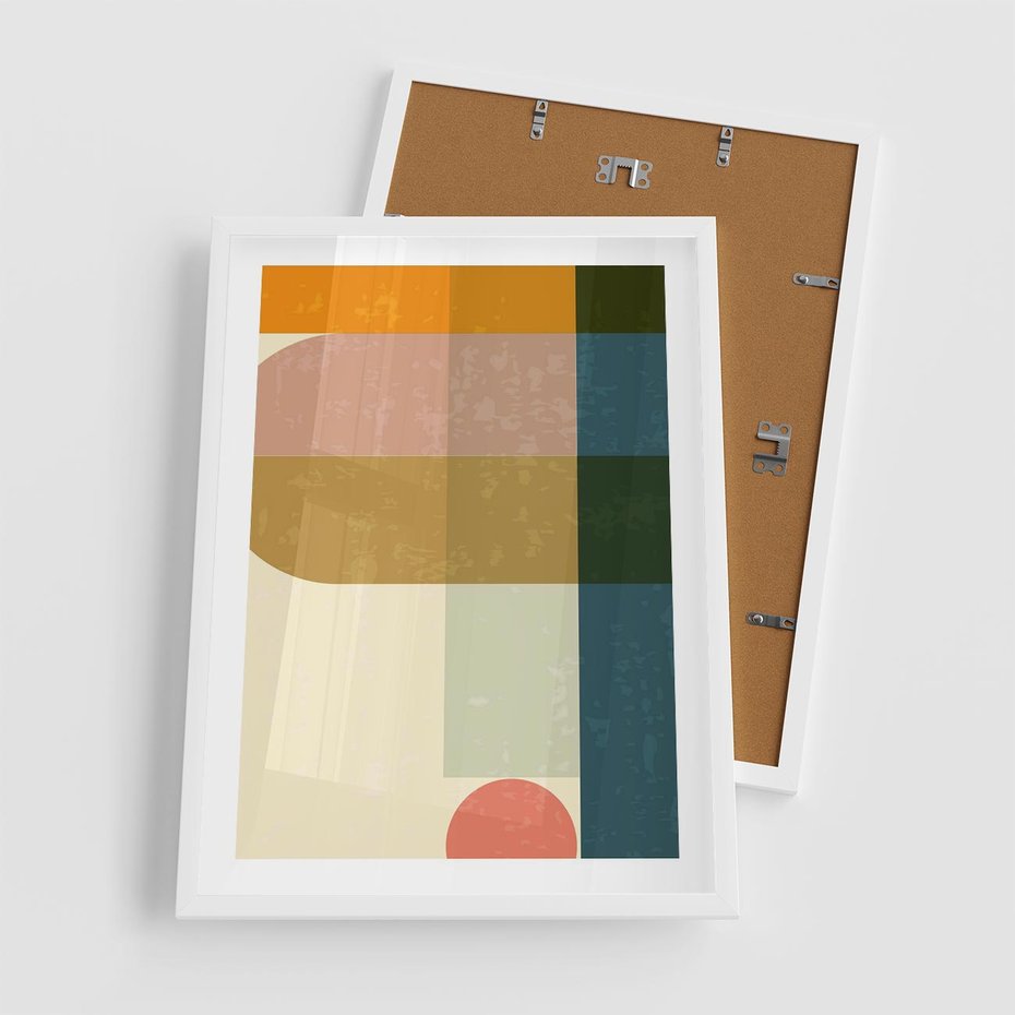 Plakat w ramie 50x70 - Geometryczna Grafika na Plakacie - geometryczna nowoczesna grafika, minimalizm - rama biała