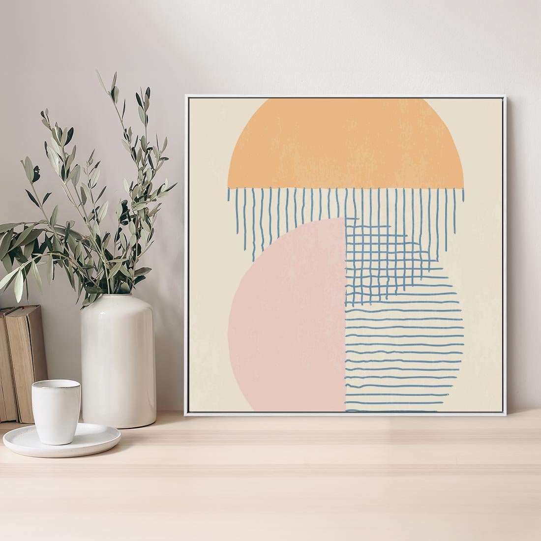 Obraz w ramie 50x50 - Migotliwe Wzory - geometryczne kształty, koła - rama biała