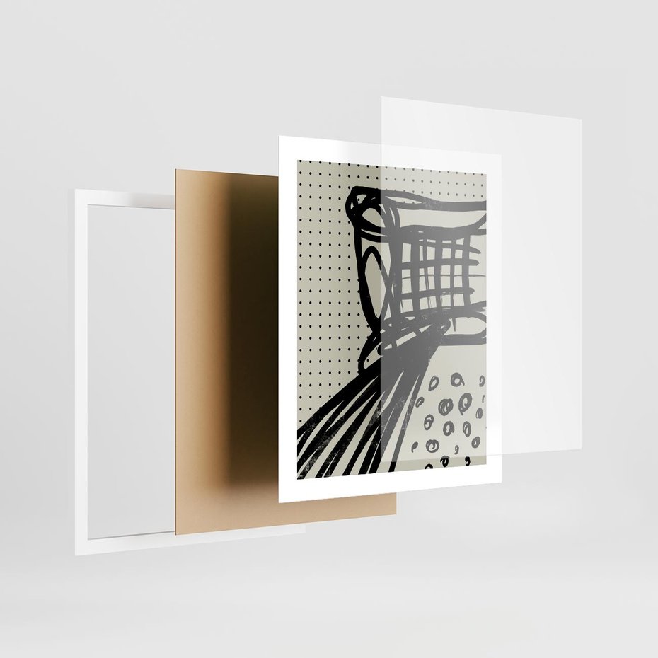 Plakat w ramie 40x50 - Złudne Kontemplacje - abstrakcyjna mroczna kompozycja, nieregularne - rama biała