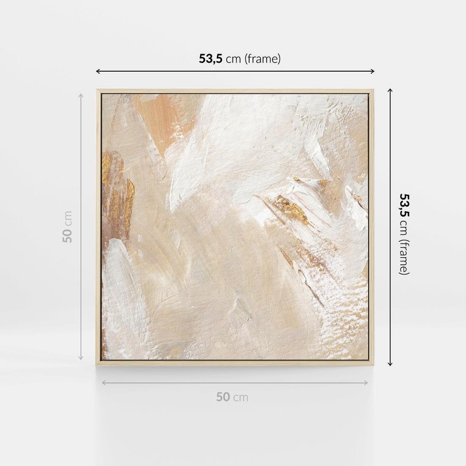 Obraz w ramie 50x50 - Elegancja w Złocistym Chaosie - złoto beż, abstrakcja - rama drewno