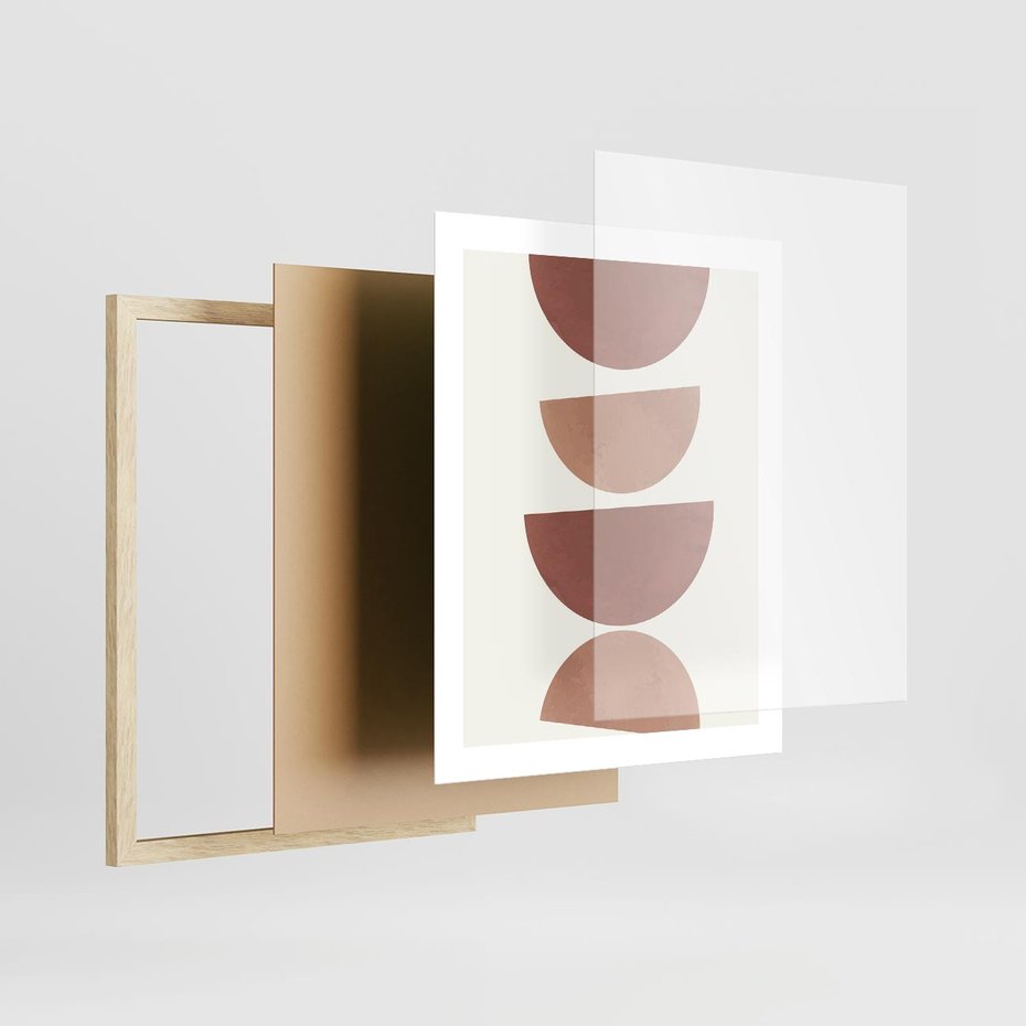 Plakat w ramie 40x50 - Abstrakcyjne Widzenia - abstrakcyjne geometryczne kształty, odcienie brązu i beżu - rama drewno